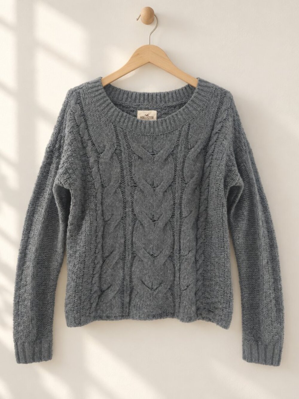 Hollister, Cable Knit Sweater, Heather Grey, Size M